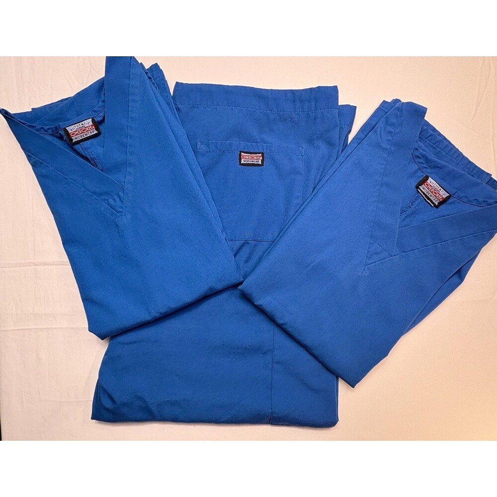 Cherokee Workwear Large Blue Solid Drawstring Pants1 pair/ 2 Tops with pockets